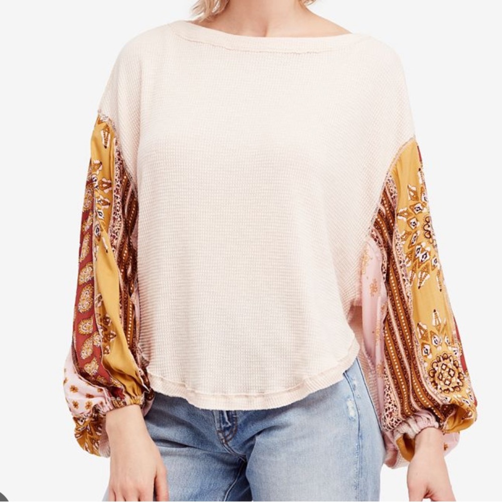 Free People Blossom Printed Balloon Sweater